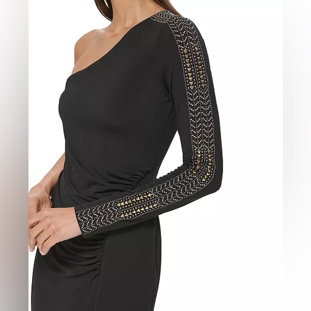 NWT Guess Women’s Black Embellished Sleeve Midi Dress Size 12 - Picture 2 of 10
